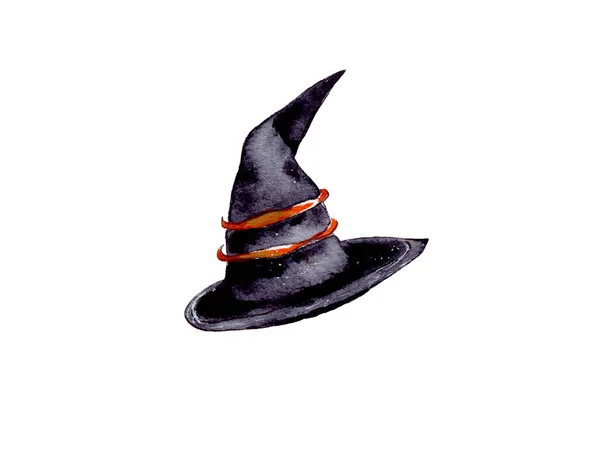 Ręcznie Rysowane Ilustracja Akwarela Atrybuty Akcesoria Świętowania Halloween Czarna Czarownica — Zdjęcie stockowe