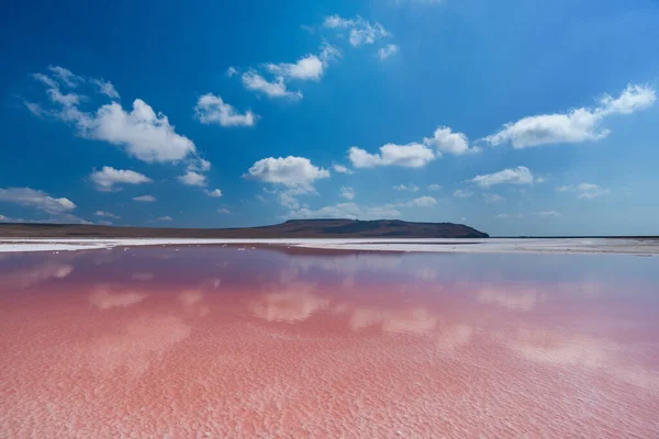 Lac Salé Rose Avec Reflet Nuageux — Photo