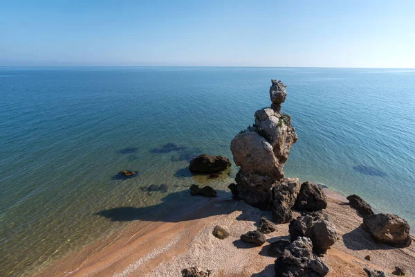 Bizarre Rock Sandy Beach Azov Sea — Stock Photo, Image