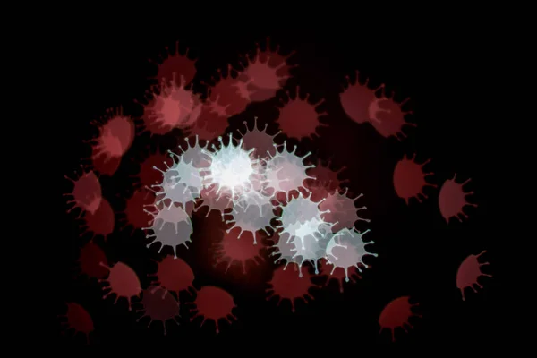 코로나 바이러스 Coronavirus Covid Red White Bokeh Background Black — 스톡 사진