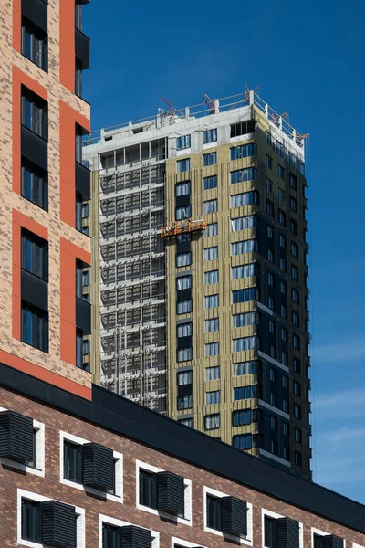 Acabamento Edifício Isolamento Parede Arranha Céus Complexo Residencial Moscou Com — Fotografia de Stock