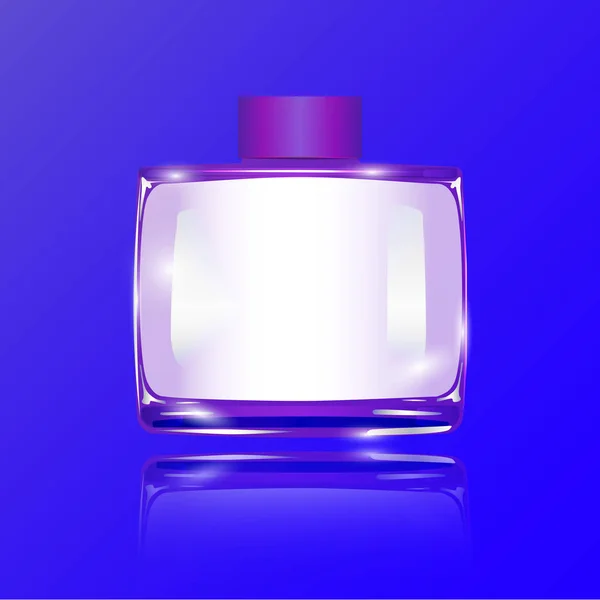 Glass bottle of fragrant perfume on purple background with shadow, vector — Stock Vector