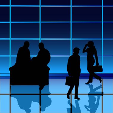 arka bina ile işadamı siluetleri. vektör çizim.