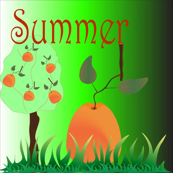 Κάλυμμα καλοκαίρι πράσινο δέντρο με αχλάδια — Διανυσματικό Αρχείο