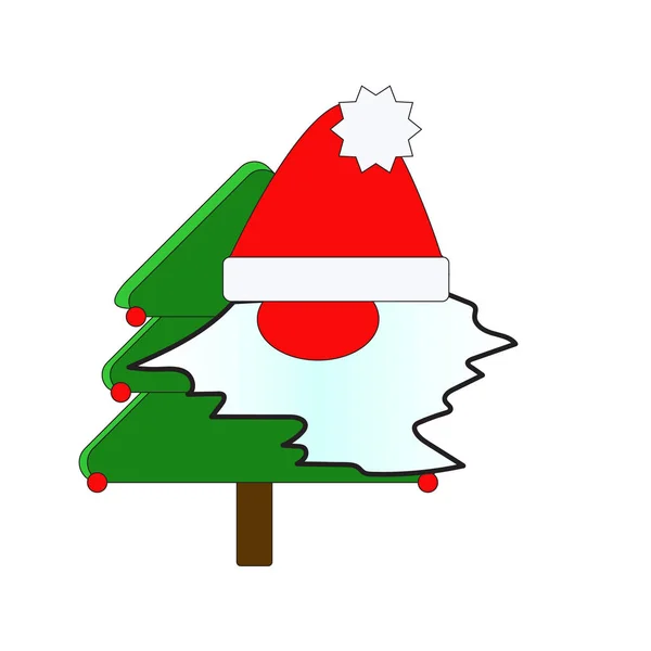 Weihnachten Grüner Baum Mit Weihnachtsmann Auf Weißem Hintergrund Ein Platz — Stockvektor