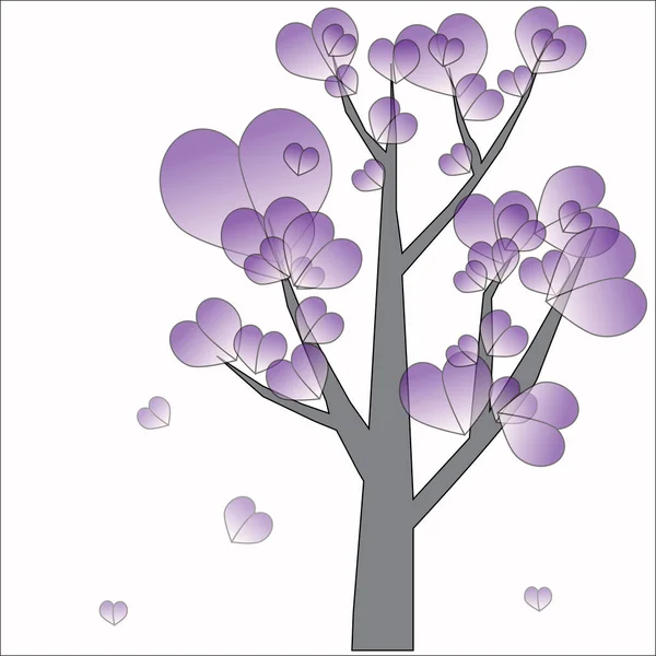 Vacker Träd Kärlek Med Hjärtan Bakgrund — Stock vektor
