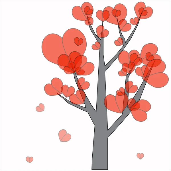 Vacker Träd Kärlek Med Hjärtan Bakgrund — Stock vektor