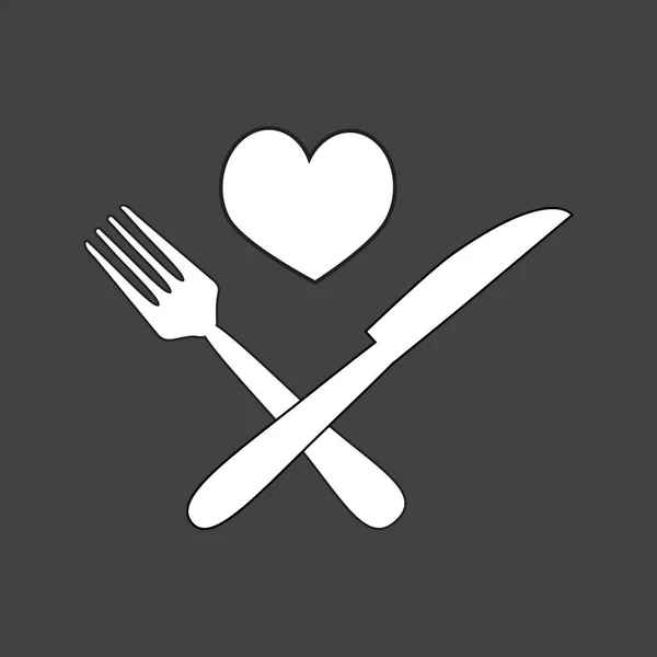 白色背景上的餐具 刀和心 — 图库矢量图片
