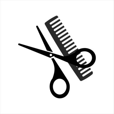 Beyaz arkaplanda makas ve tarak