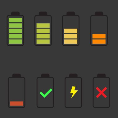 Pil simgesi, gri arkaplanda batarya seti