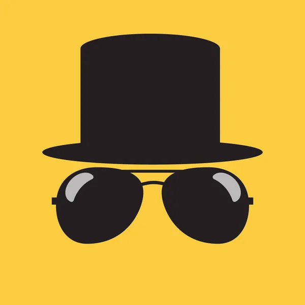 Icono Vector Plano Gafas Sol Sombrero Negro Sobre Fondo Amarillo — Archivo Imágenes Vectoriales