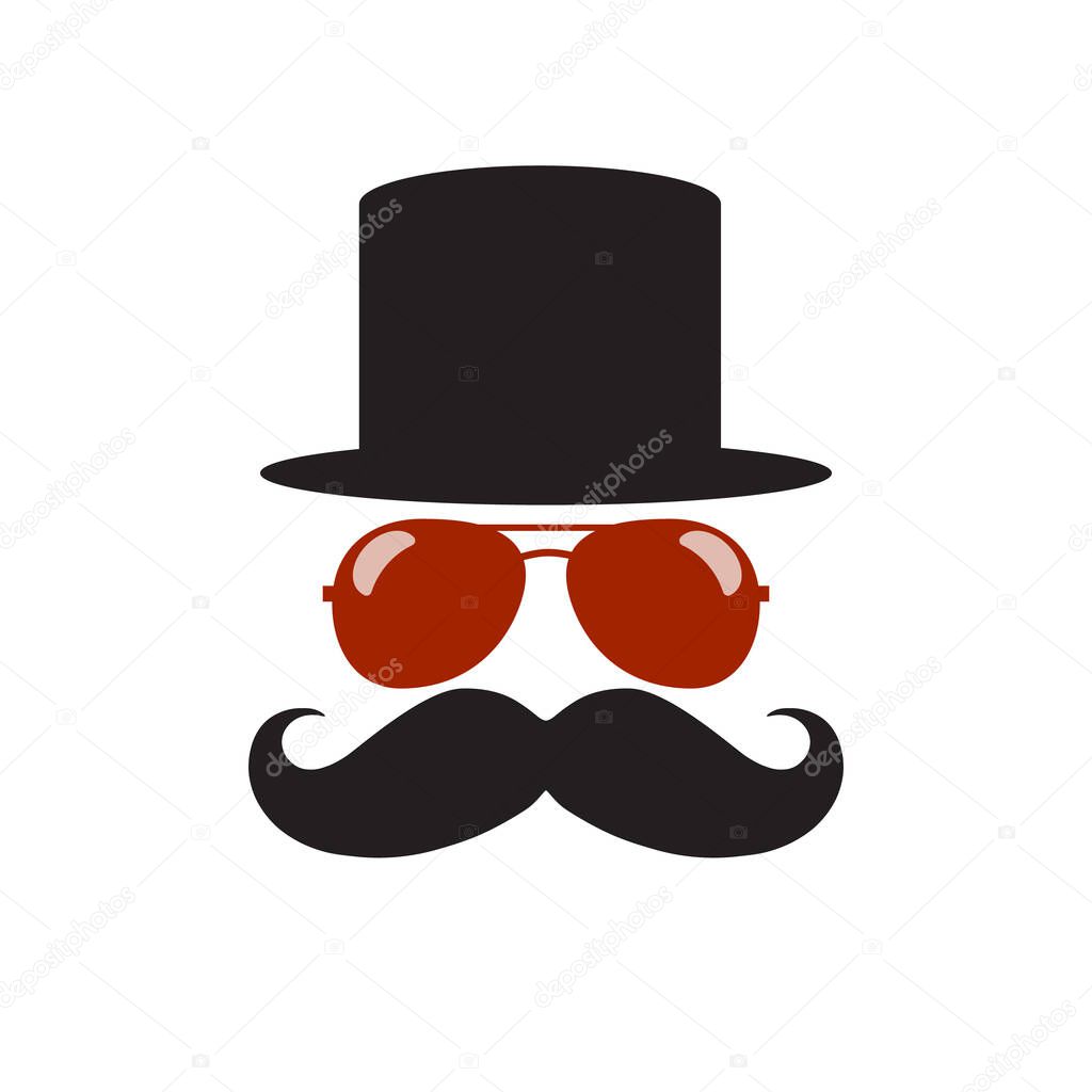 flat vector icon, sunglasses and black hat on a white background