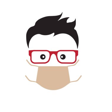 Doktor yüz vektör çizimi, tıbbi maskeli adam, virüs