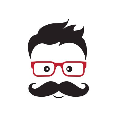 Gözlüklü, bıyıklı, vektör resimli bir adamın moda tarzı silueti.