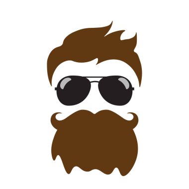  Hippi bıyığı, sakal ve gözlüklü beyaz bir arka plan.