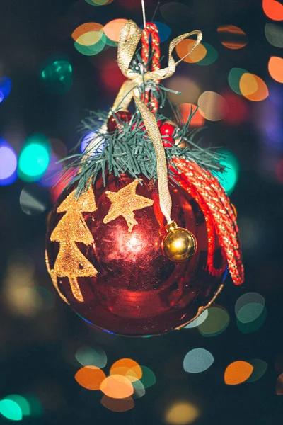 Vánoční Stromeček Dekorace Rozmazané Pozadí Vánočních Světel — Stock fotografie