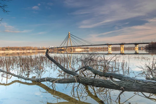 Uitzicht Dnjepr Trojeschina Moskou Brug Uit Kiev Regio Van Obolon — Stockfoto