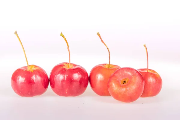 Malá Červená Jablka Ráje Izolované Bílém Pozadí Při Focení Studiu Stock Obrázky