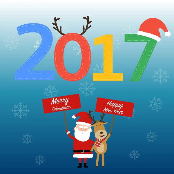 Feliz Año Nuevo 2017 con santa clous y reno vector illust — Vector de stock