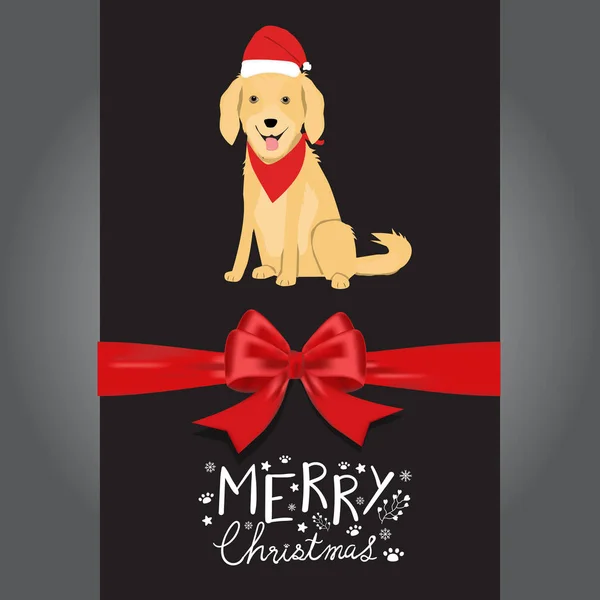 Feliz Navidad Golden Retreiver perros en la carta de mano sombrero rojo — Vector de stock