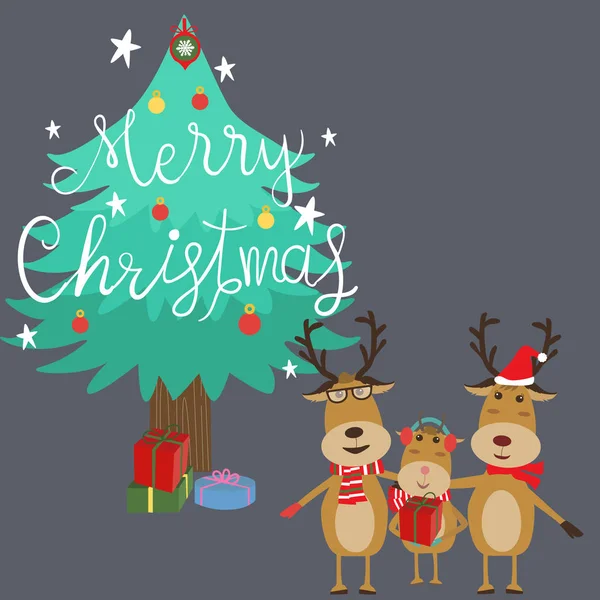 Merry christmas reindeer familie vader dochter moeder hand le — Stockvector