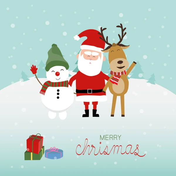 Feliz Navidad Santa Claus muñeco de nieve y vector de renos. ilustre — Vector de stock