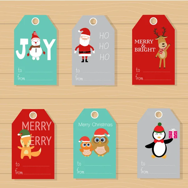 Joyeux Noël étiquettes cadeaux lettrage à la main ensemble pour holid hiver — Image vectorielle