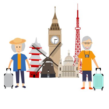 Kıdemli turist Gezgin çift vektör. şekil Eps10.