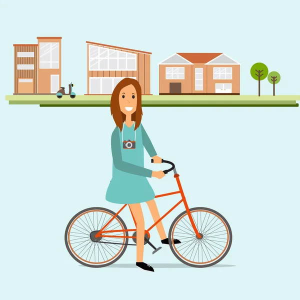 Hipster Tourist with touring bicycle vector . — стоковый вектор