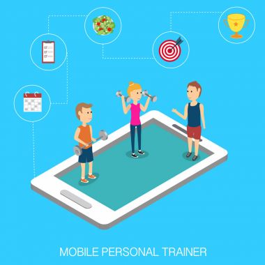 Spor traing online mobil izometrik 3d vektör. resimde Eps