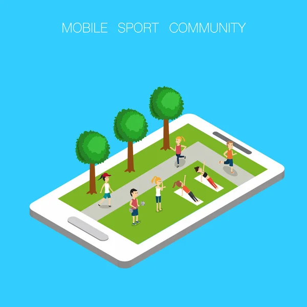 Online sport community mobile Isomric 3D vector. illustrazione — Vettoriale Stock