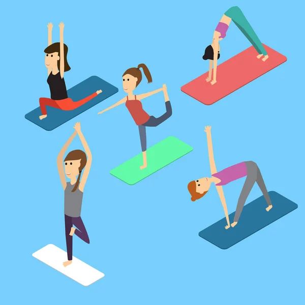 Personnes dans le yoga pose vecteur 3D isometric. illustration EPS10 — Image vectorielle