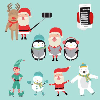 Noel Baba yan tümce faaliyetleri penguenler kutup ayısı ve Ren geyiği ile fo