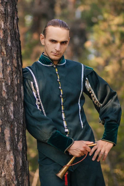 Sexy Guy Woods Beautiful Old Clothes Green Color Medieval Fantasy — Stock Photo, Image