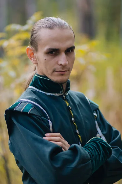 Sexy Guy Woods Beautiful Old Clothes Green Color Medieval Fantasy — Stock Photo, Image