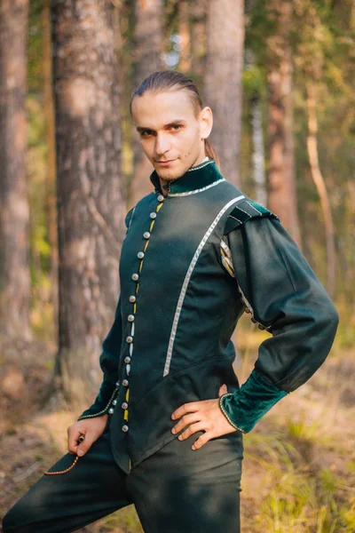 Sexy Guy Woods Beautiful Old Clothes Green Color Medieval Fantasy — Stock Photo, Image