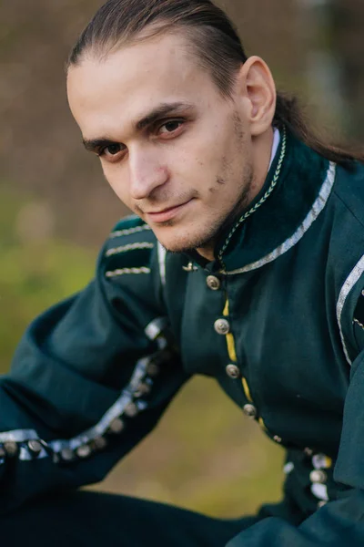 Sexy Guy Woods Beautiful Old Clothes Green Color Medieval Fantasy — Stock Photo, Image