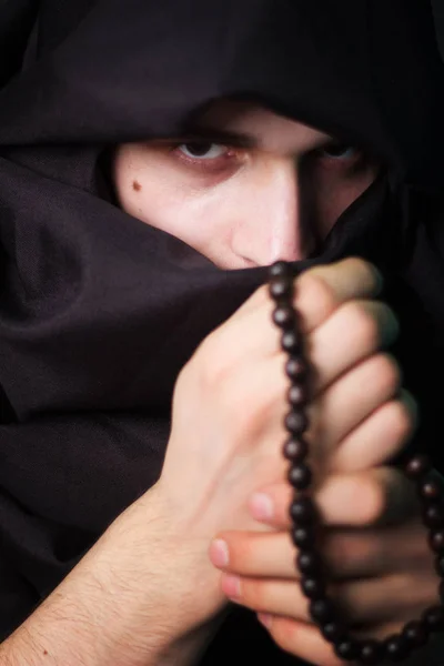 Arab Man Stern Gaze Guy Closed Face Black Clothes Man — Stock Photo, Image