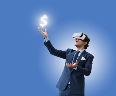 iş adamı Vr virsual gelecekteki iş için kullanmak ve para f kazanmak