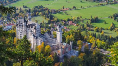 Sonbaharda Neuschwanstein Şatosu manzarası.