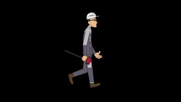 Працівник Циклом Прогулянки Санях Циклічна Анімація Включеним Альфа Каналом — стокове відео