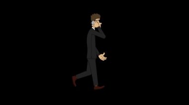 Takım elbiseli adam telefon yürüyüşü bisikletinde konuşuyor. İçerilen alfa kanalı ile döngü canlandırması.