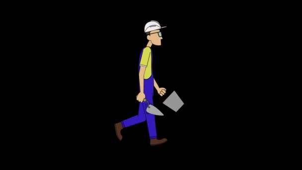 工人与油灰刀步行周期 包含Alpha通道的循环动画 — 图库视频影像