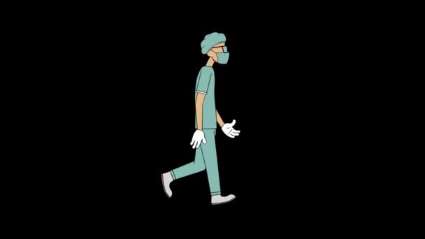 Doctor Walk Cycle Loop Animation Included Alpha Channel — Stock Video