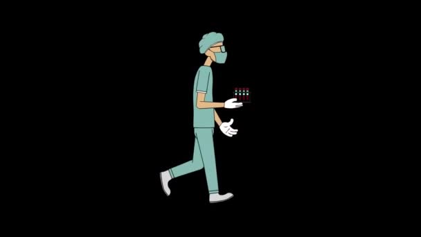 Dokter Met Medische Tests Lopen Cyclus Loop Animatie Met Bijgesloten — Stockvideo