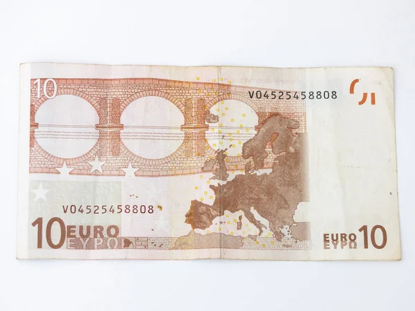 흰색 바탕에 고립 된 10 유로 지폐의 근접 촬영 — 스톡 사진