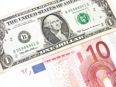 ABD bir dolarlık banknot ve on euro