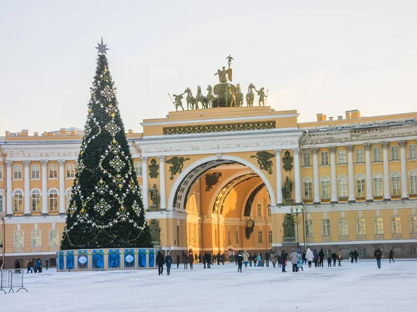 Christmas tree on Palace Square in front of General Staff building during New Year and Christmas holidays