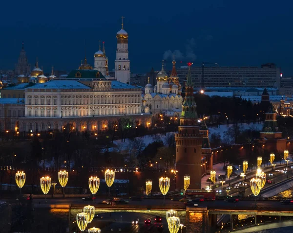 Nacht Uitzicht Moskou Rivier Kremlin Grote Stenen Brug Moskou Rusland — Stockfoto