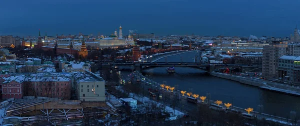 Nachtansicht Des Moskauer Flusses Kreml Und Der Großen Steinbrücke Moskau — Stockfoto